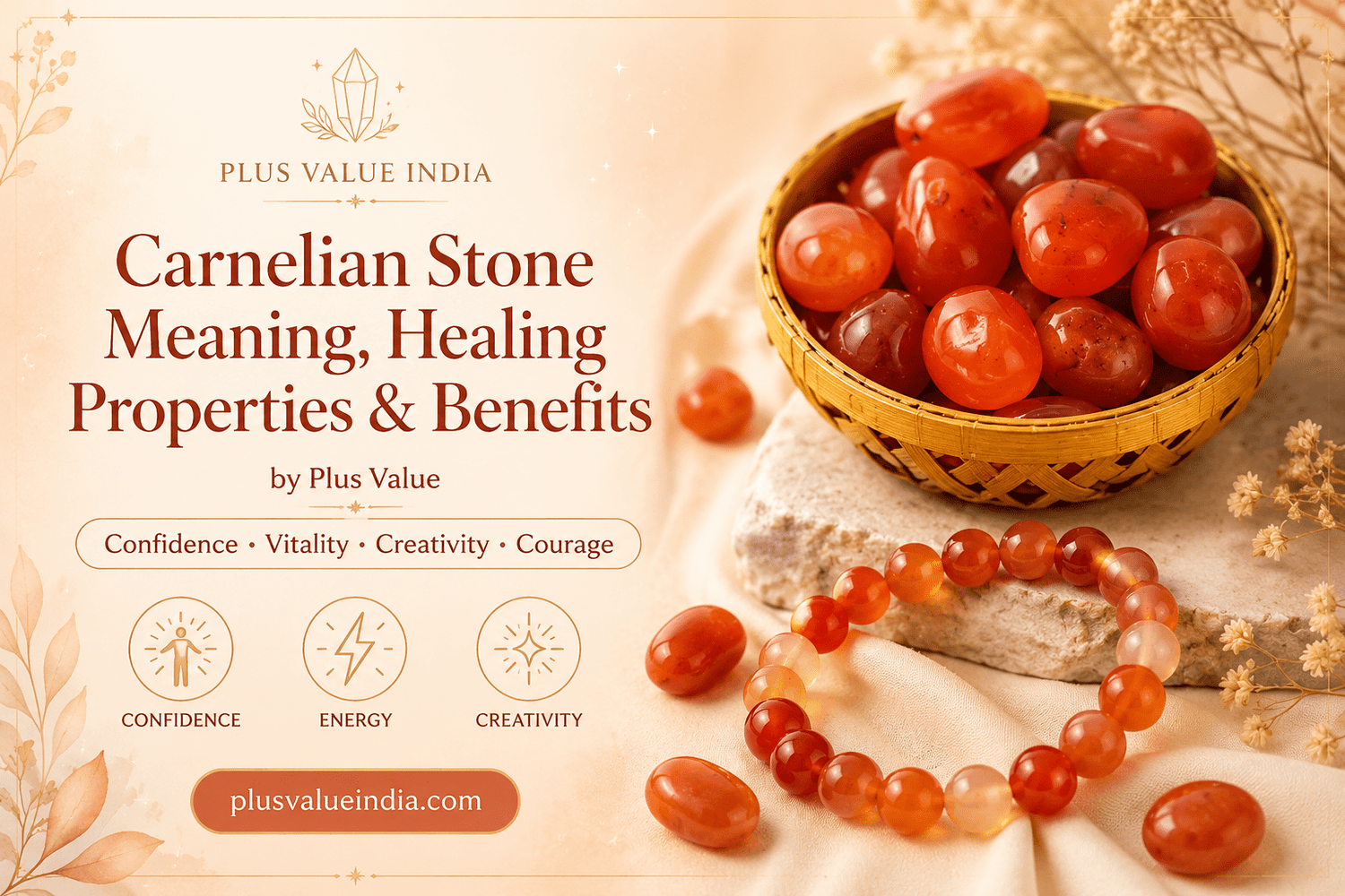 Carnelian Stone Meaning, Healing Properties & Benefits - plusvalueindia