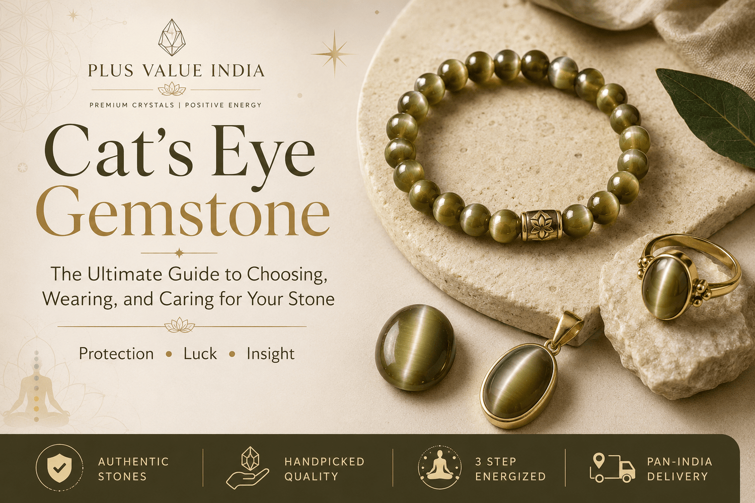 Cat's eye stone, chatoyant cat's eye showing the moving light band across the polished surface