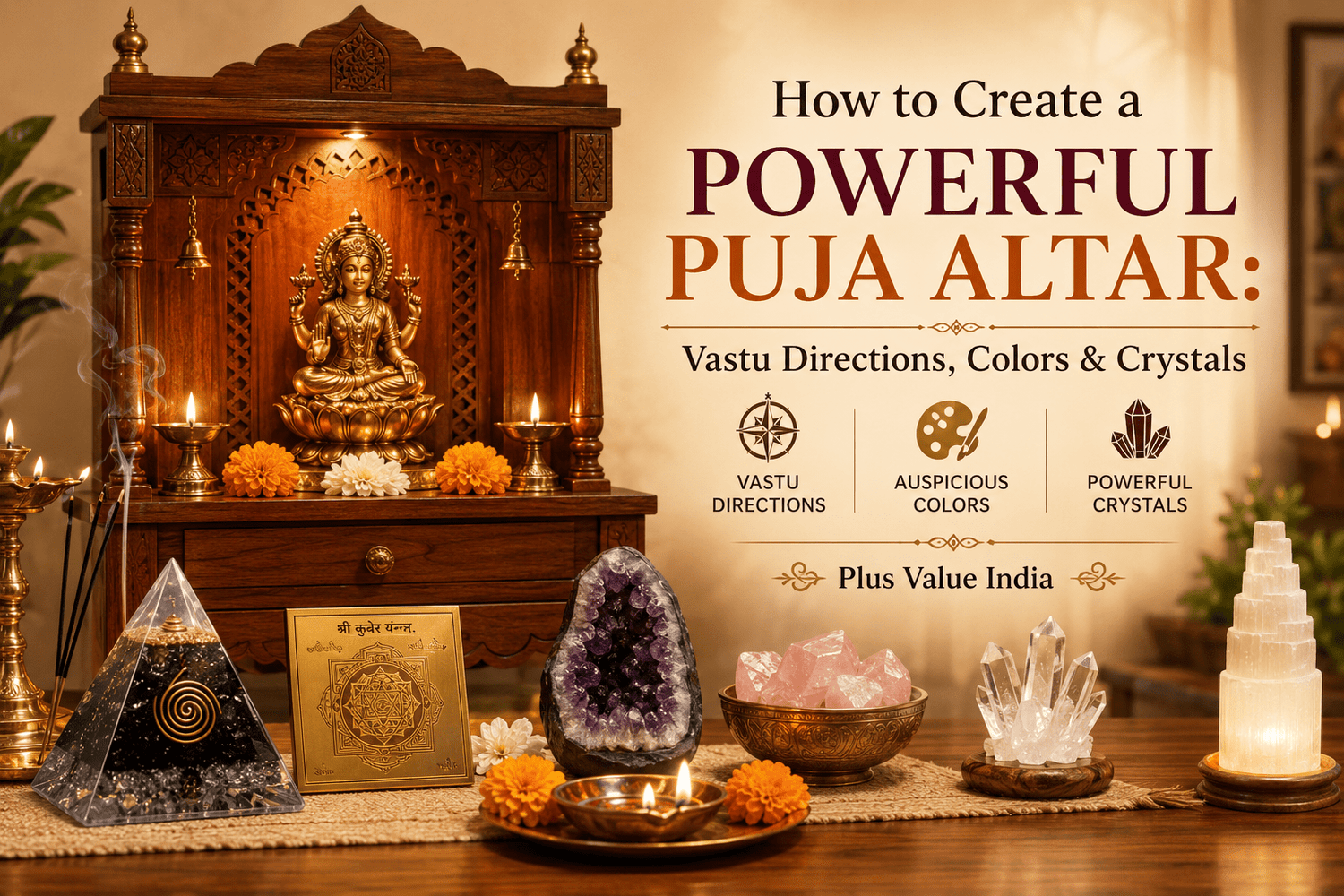How to Create a Powerful Puja Altar: Vastu Directions, Colors & Crystals - plusvalueindia