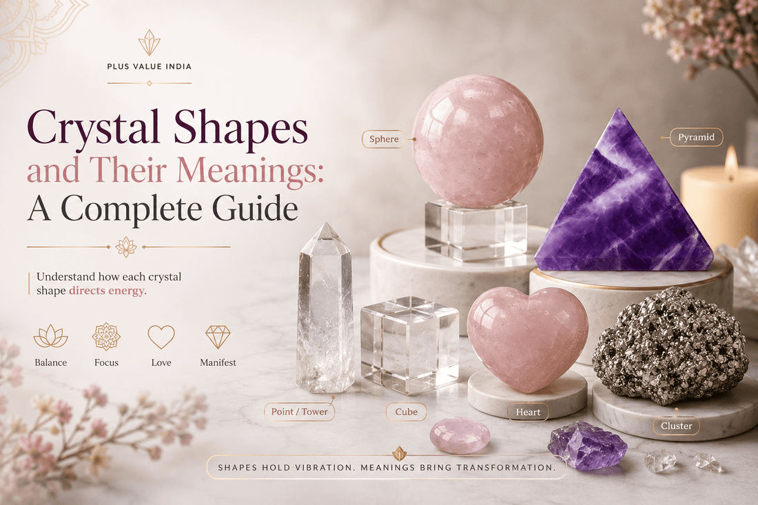 Crystal shapes chart, tower, sphere, pyramid, palm stone and cluster compared with what each is used for
