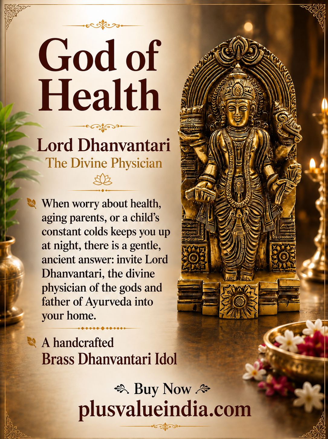 Lord Dhanvantari Brass Idol: Welcome the Sacred Emblem of Health - plusvalueindia