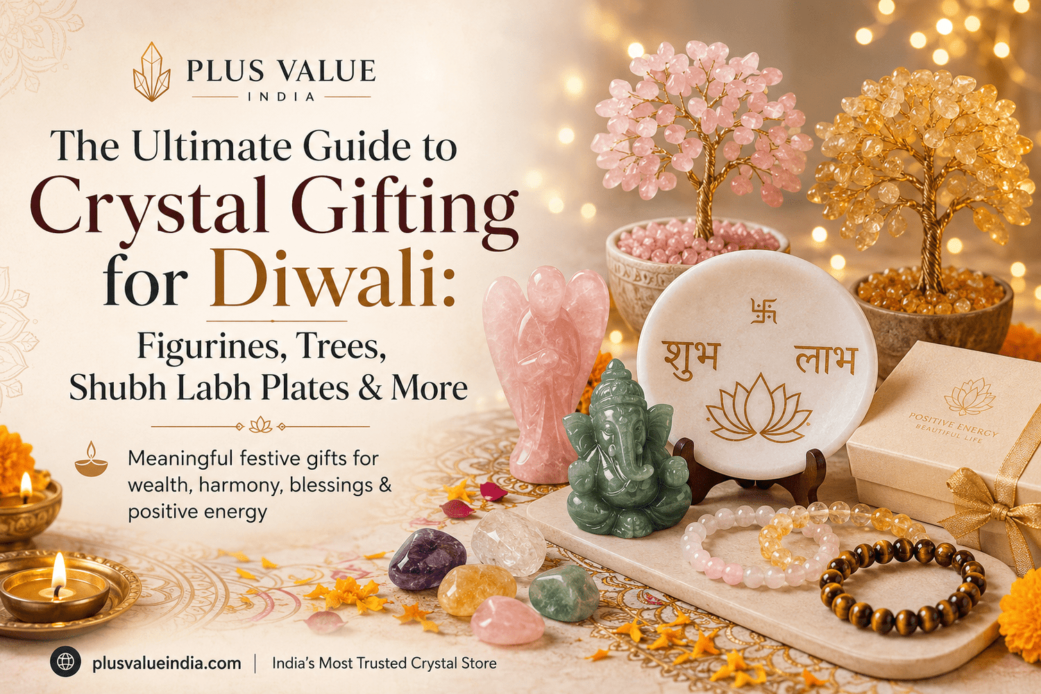 Crystal figurines for Diwali gifting, carved pieces shown grouped together