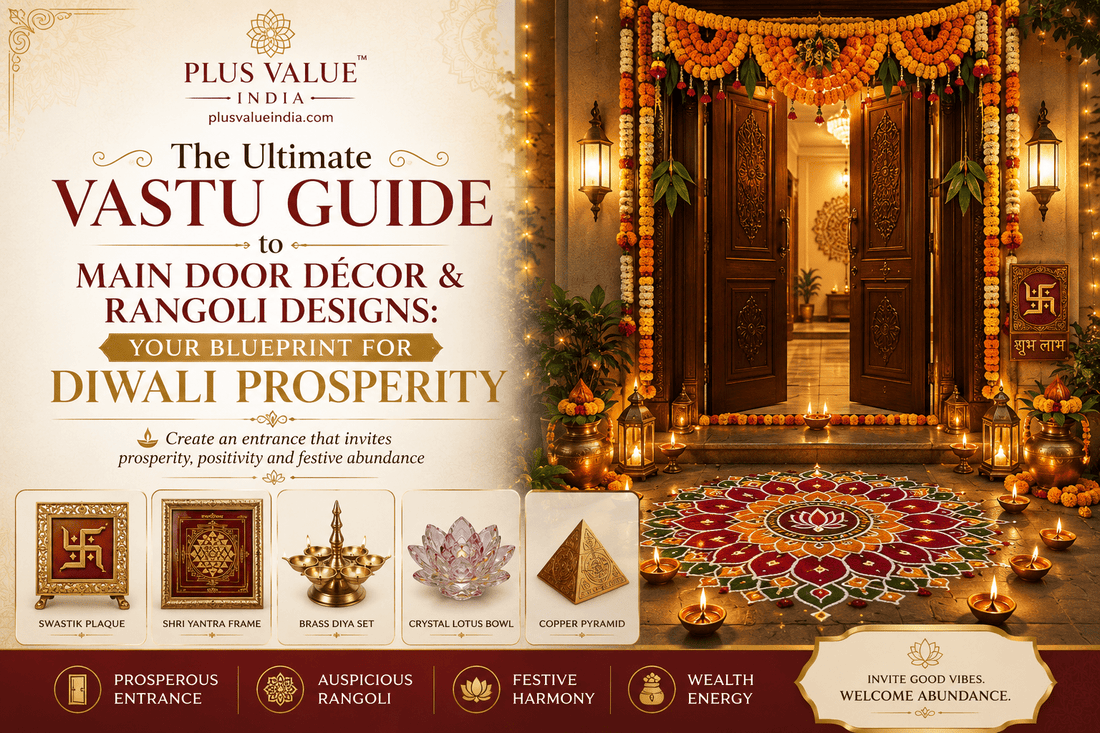 Diwali main door decoration, toran, rangoli and diya placement at the entrance