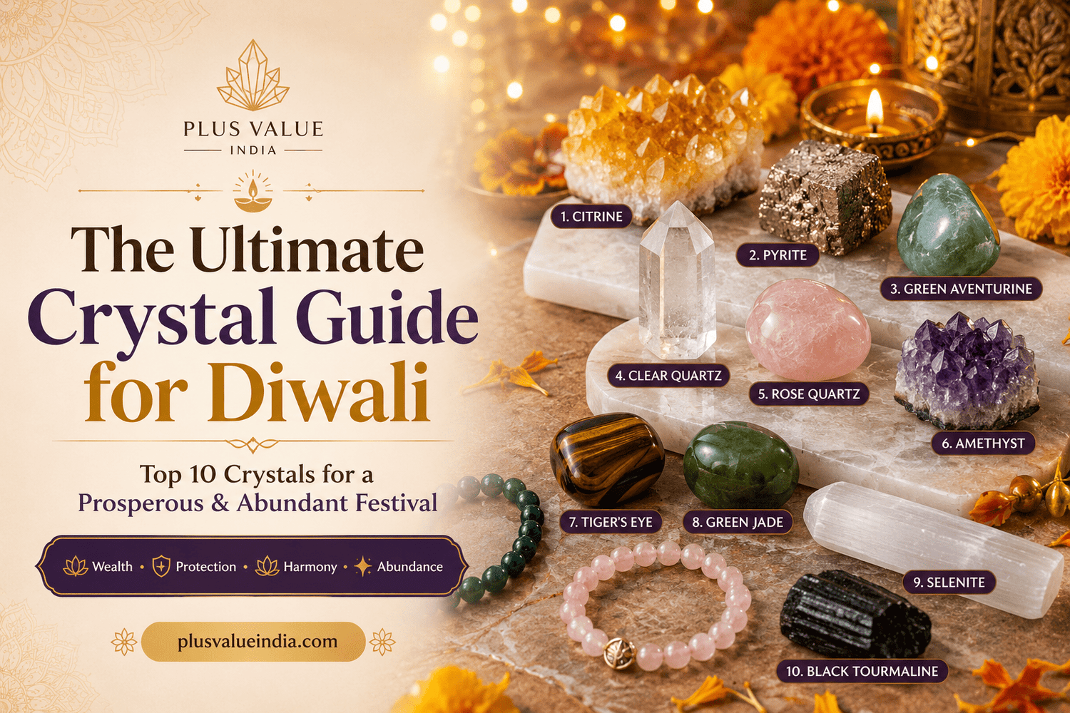 The Ultimate Crystal Guide for Diwali: Top 10 Crystals for a Prosperous & Abundant Festival - plusvalueindia