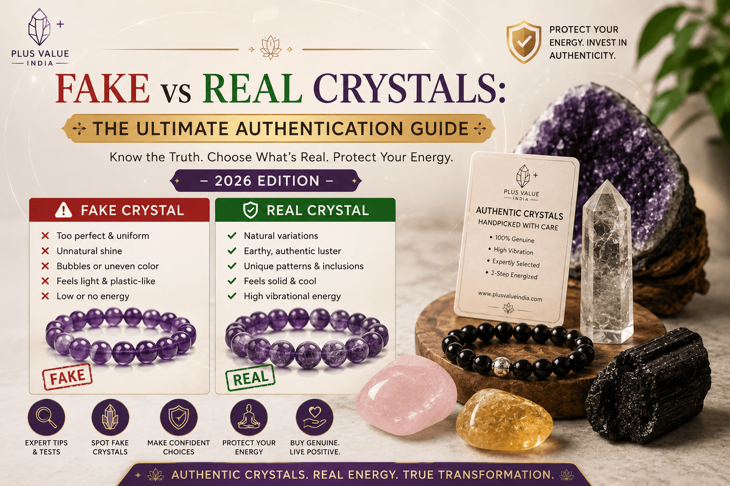 Fake vs Real Crystals: The Ultimate Authentication Guide for 2026 - plusvalueindia