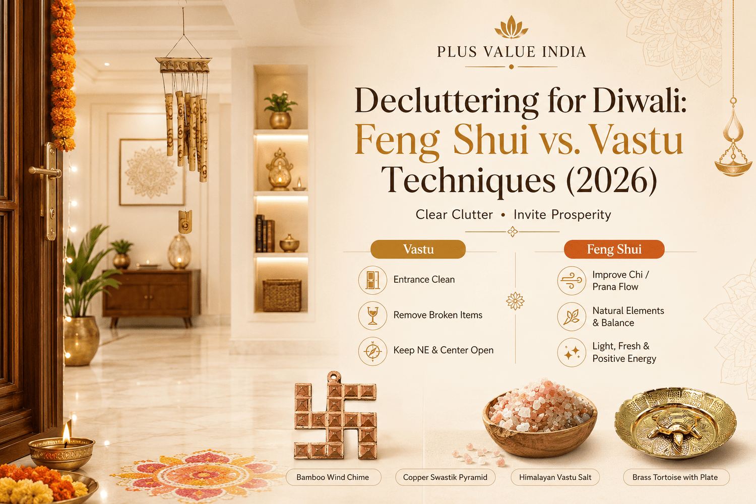 Decluttering for Diwali: Feng Shui vs. Vastu Techniques (2026) - plusvalueindia