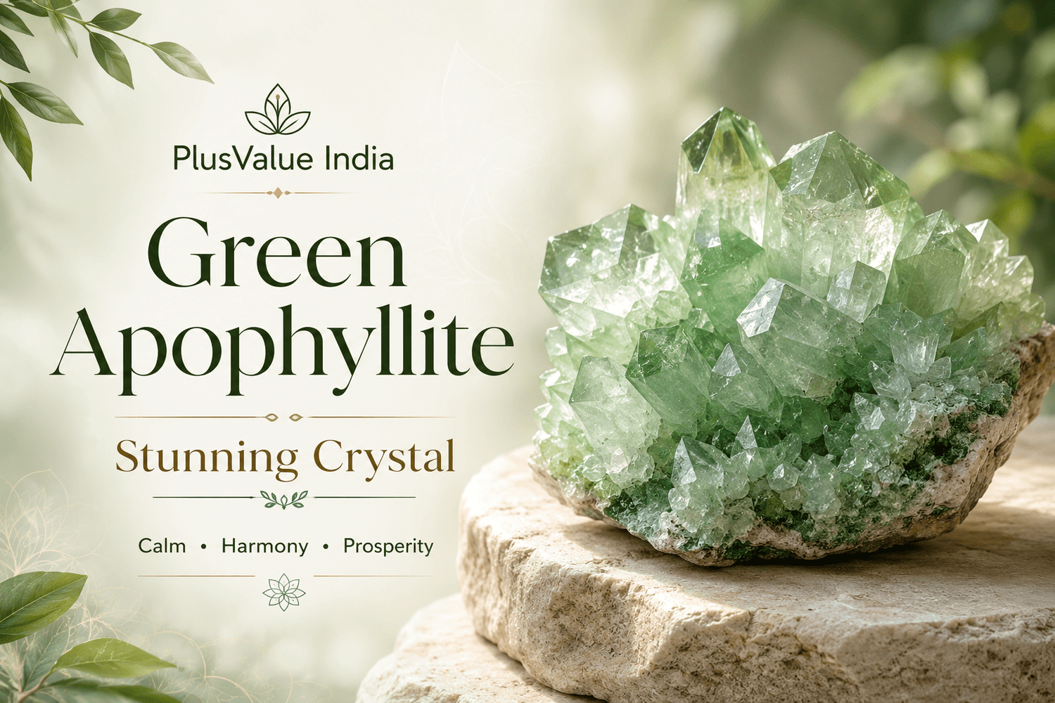Green apophyllite crystal, natural green apophyllite shown close up for identification