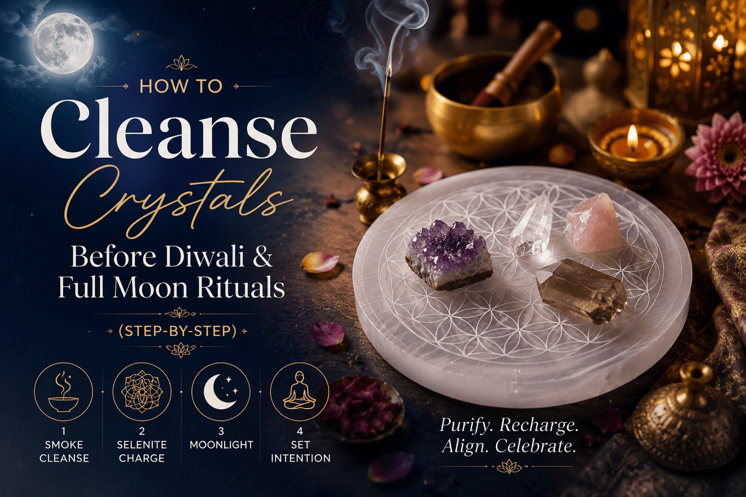 How to Cleanse Crystals Before Diwali & Full Moon Rituals (Step-by-Step) - plusvalueindia