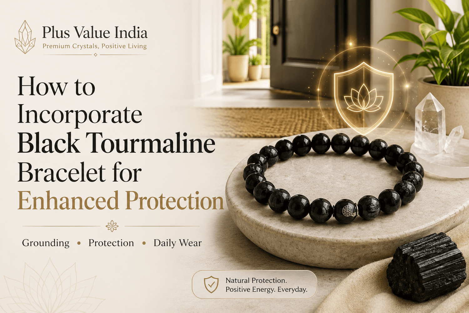 Black tourmaline bracelet, dark striated tourmaline beads shown worn on the wrist