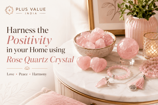 Rose quartz for home positivity, natural rose quartz shown close up, Plus Value India