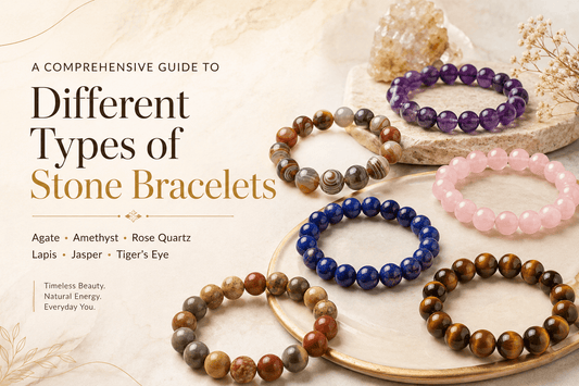Stone bracelet types compared, bead sizes and stones shown side by side