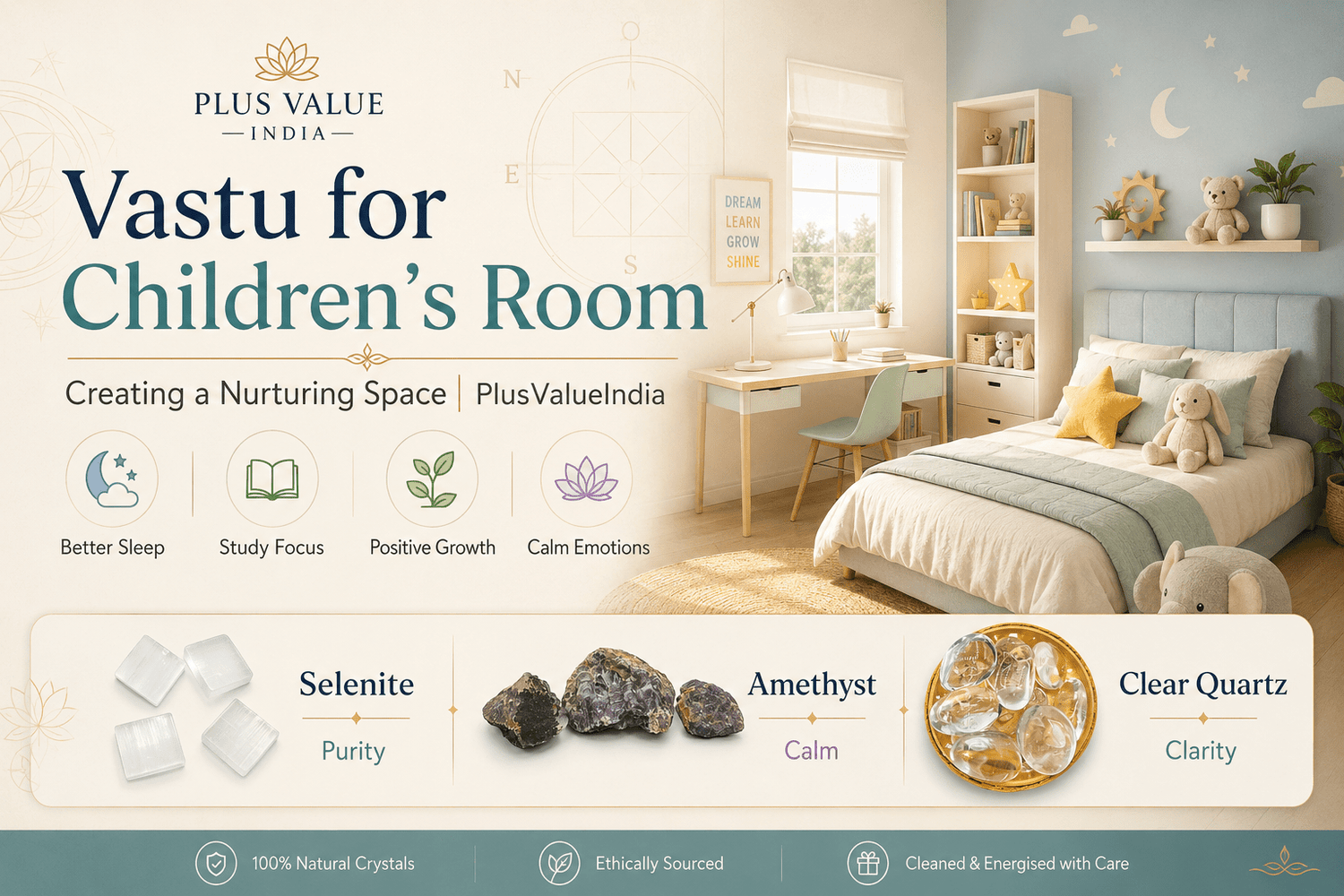 Children's room Vastu, bed, study table and door direction marked on a room plan