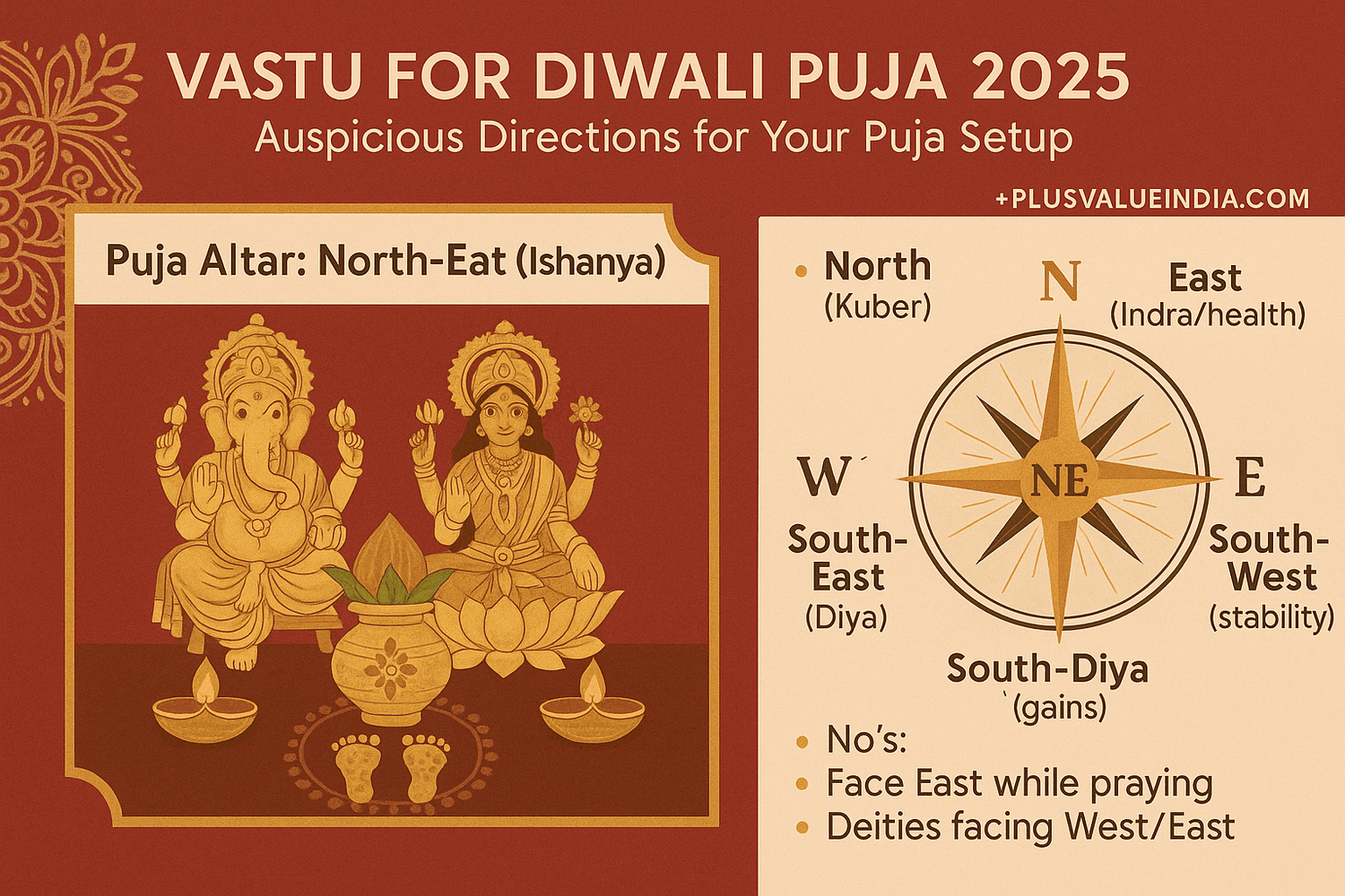 Vastu for Diwali Puja 2025: Auspicious Directions for Your Puja Setup - plusvalueindia