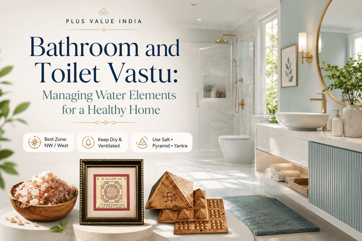 Bathroom and toilet Vastu, water zone placement marked on a floor plan