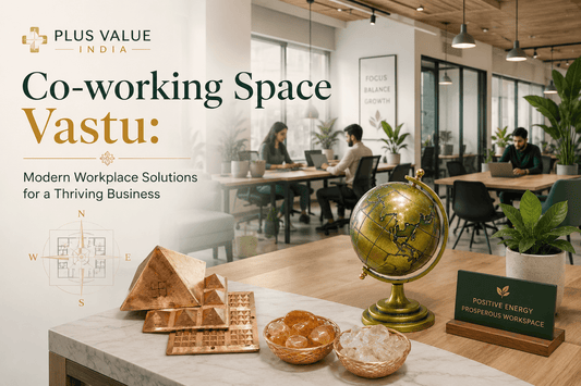 Crystals and Vastu for the office desk, item placement shown on a workstation
