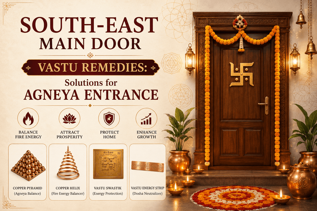 South east main door Vastu, Agneya entrance on a floor plan with the remedy placements marked