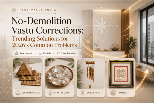 No-demolition Vastu corrections, each common defect shown with a non-structural fix
