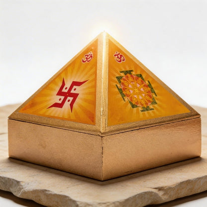 Vastu Wooden Pyramid Wish Box, Reiki Box, Cash Box with Yantra Stickers for Home & Office - plusvalueindia