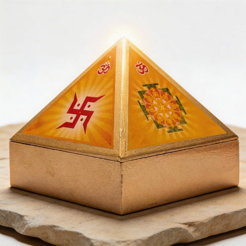 Vastu Wooden Pyramid Wish Box, Reiki Box, Cash Box with Yantra Stickers for Home & Office - plusvalueindia