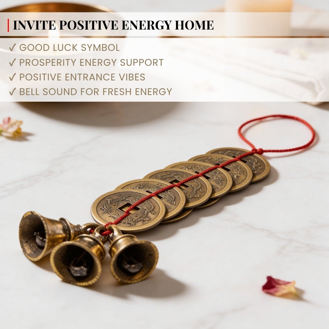 Feng Shui Lucky Bells & Coins - Vastu Hanging for Wealth & Prosperity, Home & Office Door - plusvalueindia