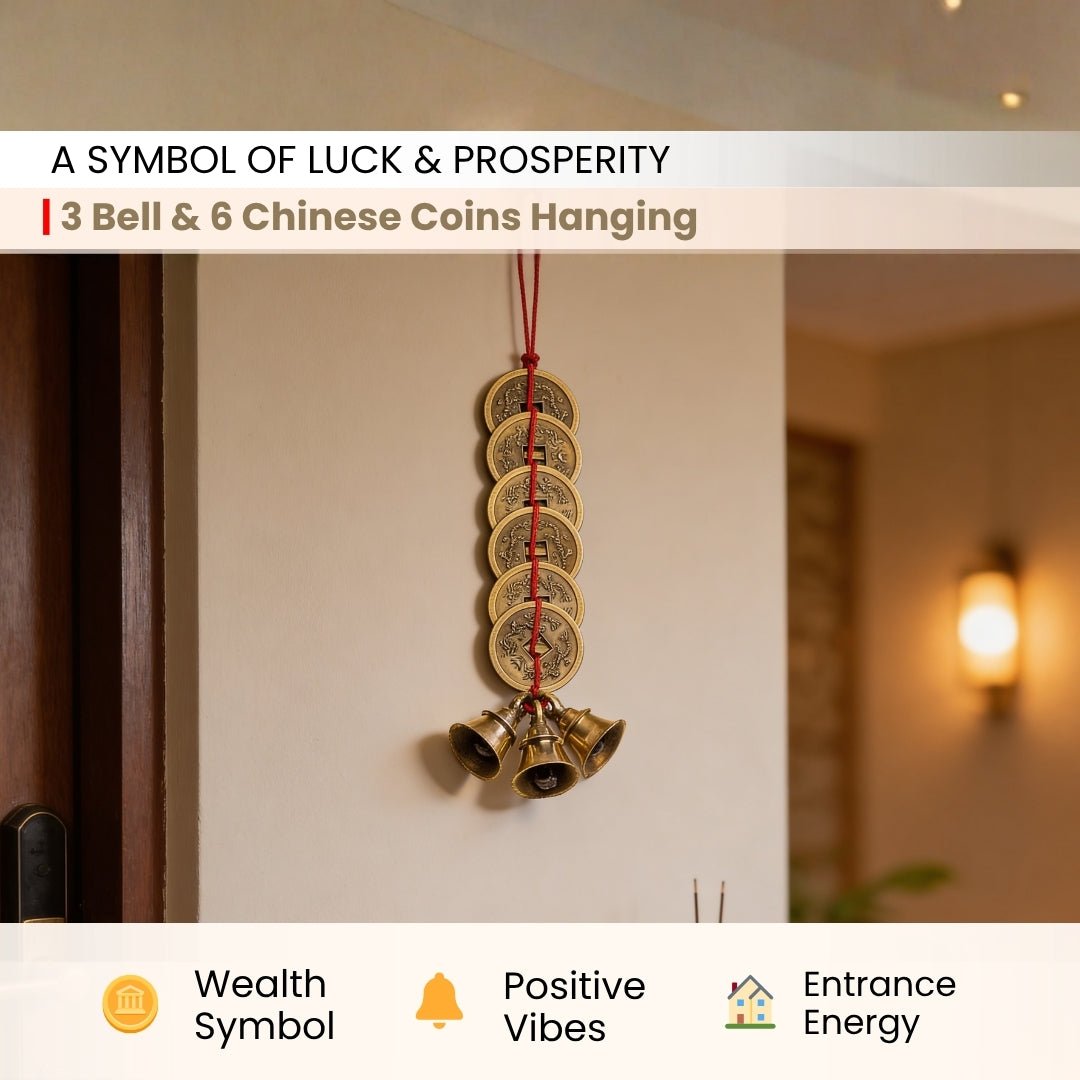 Feng Shui Lucky Bells & Coins - Vastu Hanging for Wealth & Prosperity, Home & Office Door - plusvalueindia