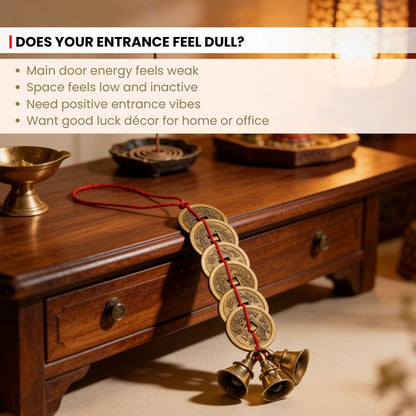 Feng Shui Lucky Bells & Coins - Vastu Hanging for Wealth & Prosperity, Home & Office Door - plusvalueindia