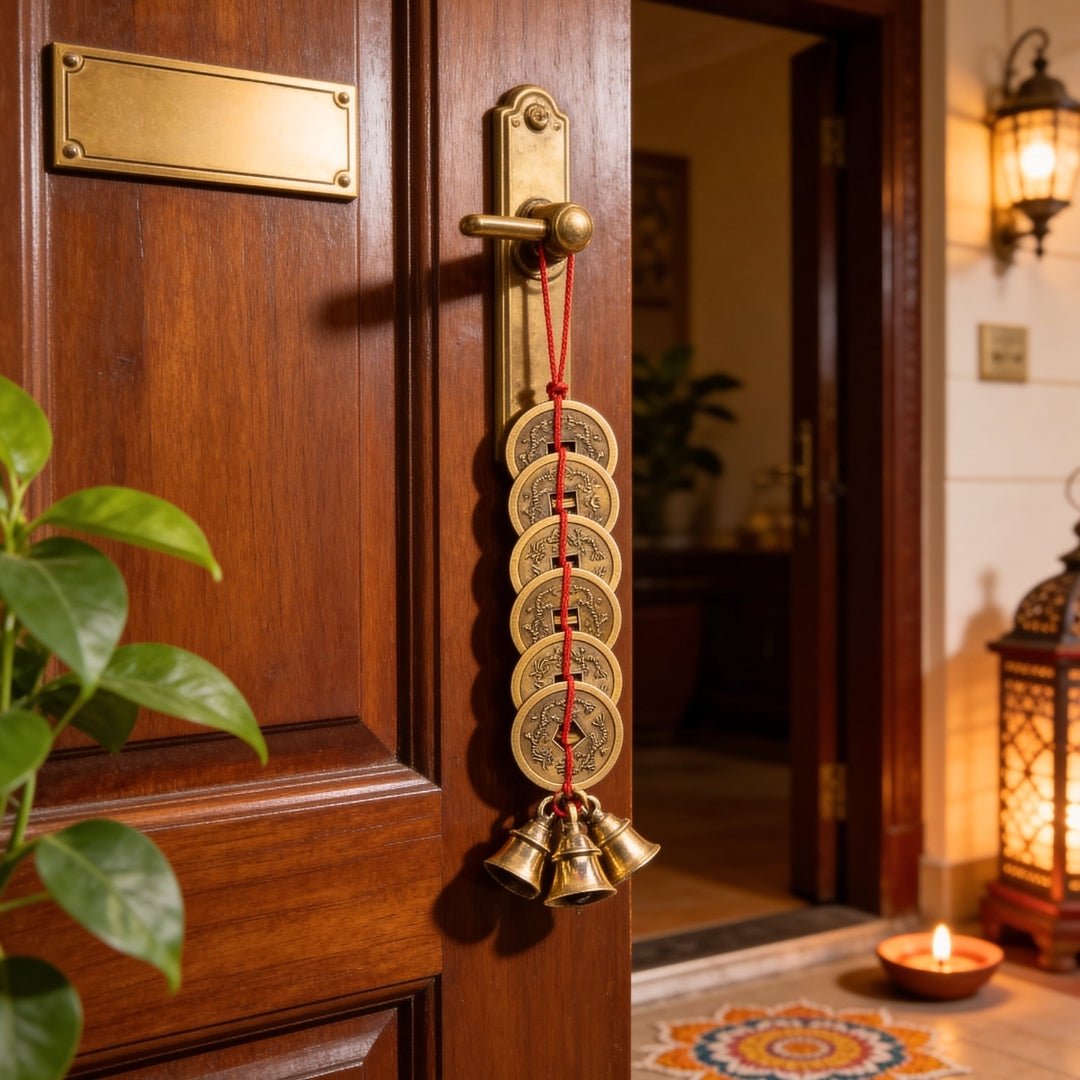 Feng Shui Lucky Bells & Coins - Vastu Hanging for Wealth & Prosperity, Home & Office Door - plusvalueindia