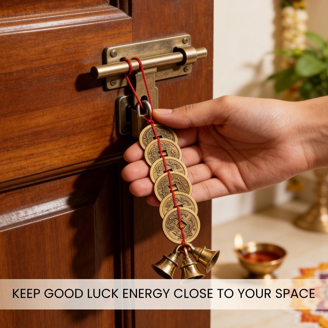 Feng Shui Lucky Bells & Coins - Vastu Hanging for Wealth & Prosperity, Home & Office Door - plusvalueindia