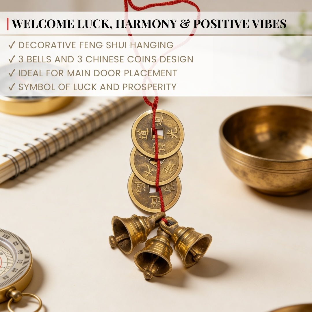 Feng Shui Lucky Bells and Coins, made in India by Plus Value