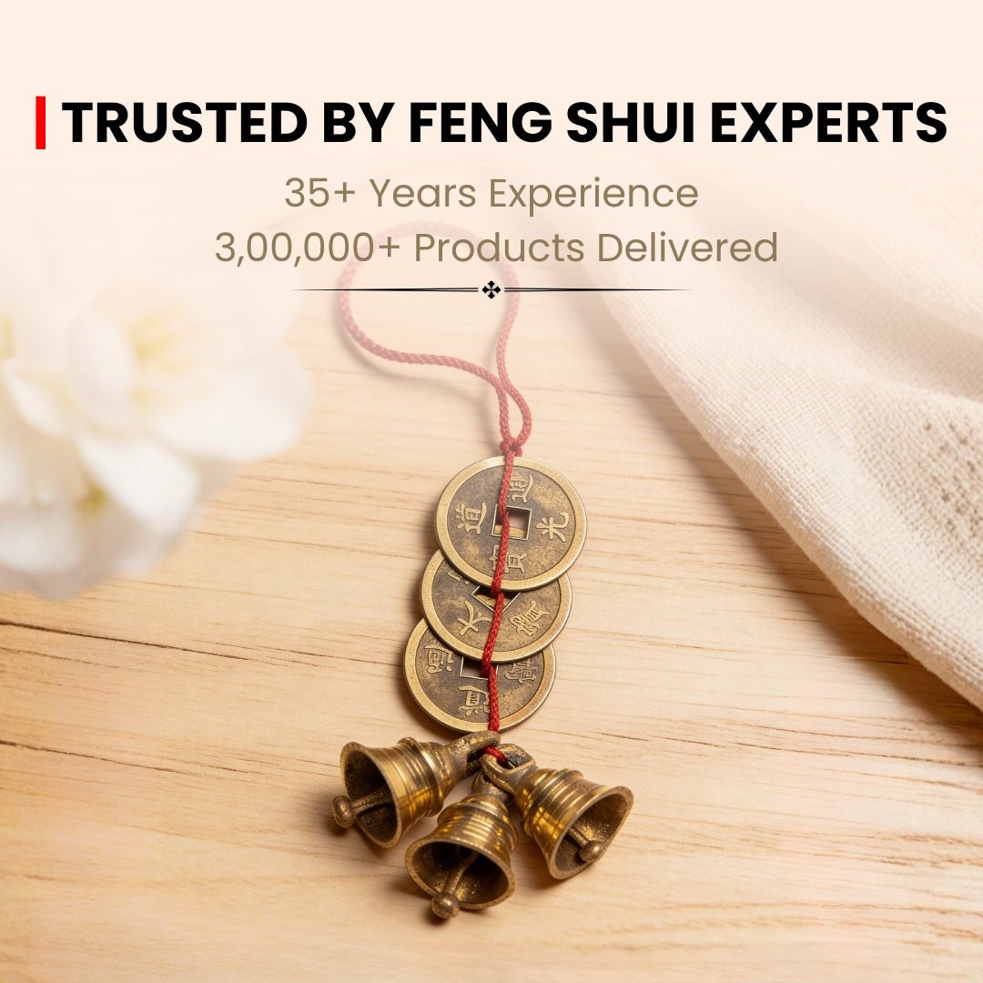 Feng Shui Lucky Bells and Coins for pooja ghar and home decor