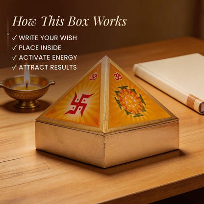 Vastu Wooden Pyramid Wish Box, Reiki Box, Cash Box with Yantra Stickers for Home & Office - plusvalueindia