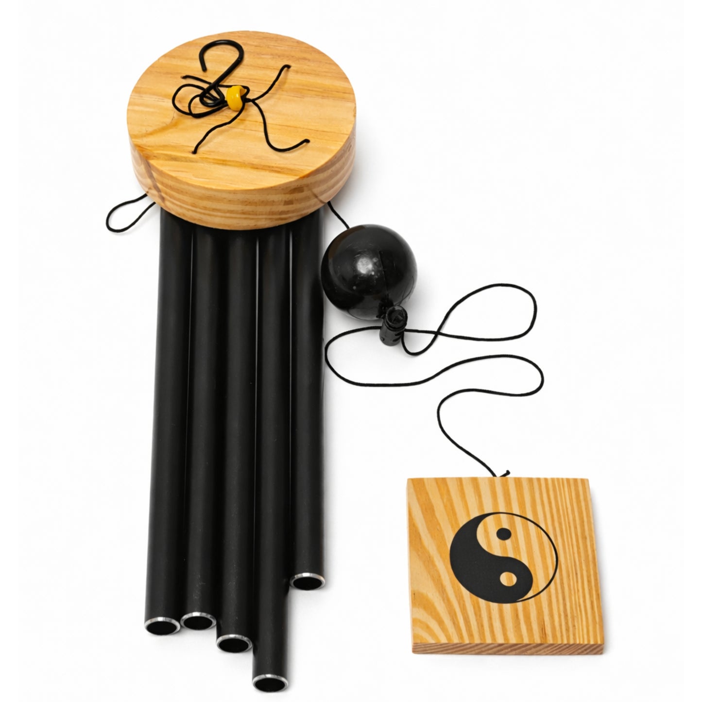 Feng Shui Metal Wind Chime Five 5 Rods Pipes Windchime for Home Office Positive Energy for Balcony Bedroom Excellent Sound [30inch / 76cm, Black Colour]