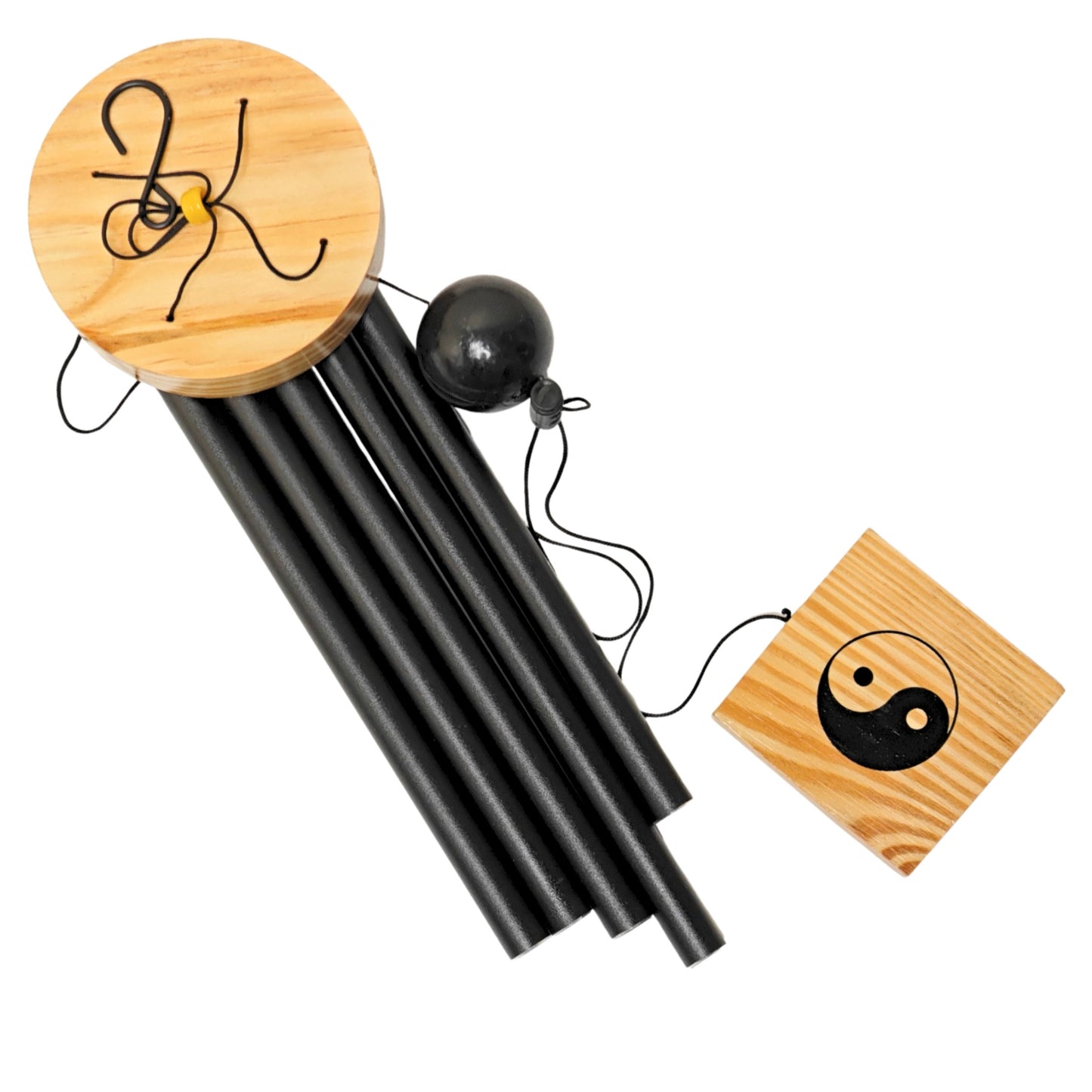 Feng Shui Metal Wind Chime Five 5 Rods Pipes Windchime for Home Office Positive Energy for Balcony Bedroom Excellent Sound [30inch / 76cm, Black Colour]
