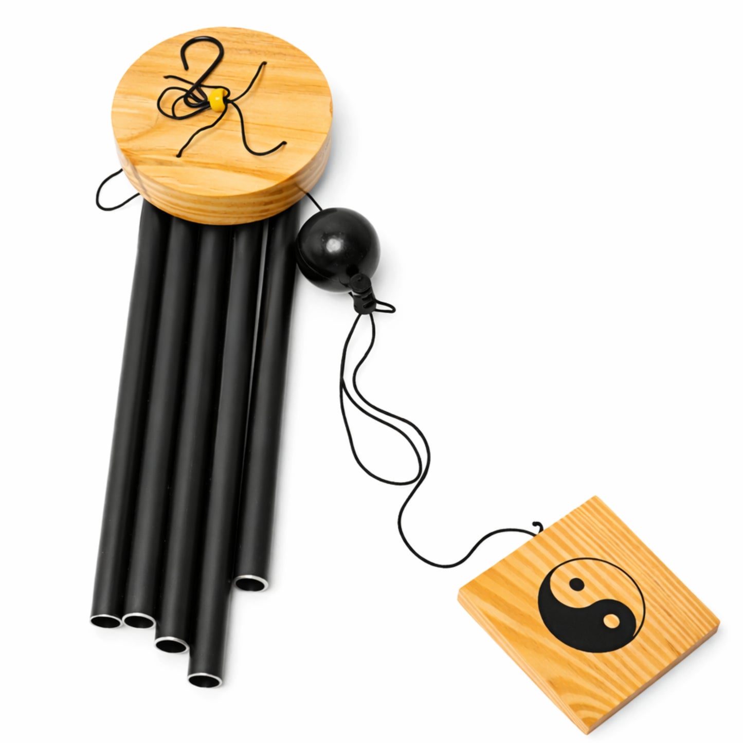 Feng Shui Metal Wind Chime Five 5 Rods Pipes Windchime for Home Office Positive Energy for Balcony Bedroom Excellent Sound [30inch / 76cm, Black Colour]