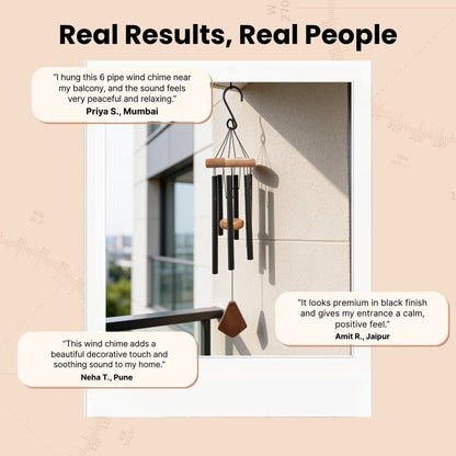 Feng Shui Metal Wind Chimes for Home Bungalow Villa Garden Decor 6 Pipes [28 Inches, Black Color, Big Size] (Model W-154) - plusvalueindia