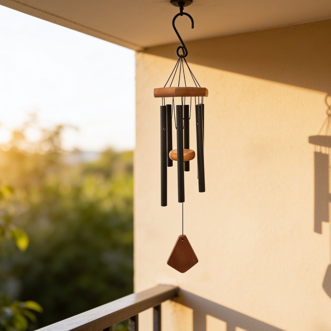 Feng Shui Metal Wind Chimes for Home Bungalow Villa Garden Decor 6 Pipes [28 Inches, Black Color, Big Size] (Model W-154) - plusvalueindia