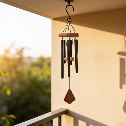 Feng Shui Metal Wind Chimes for Home Bungalow Villa Garden Decor 6 Pipes [28 Inches, Black Color, Big Size] (Model W-154) - plusvalueindia