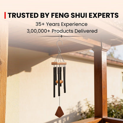Feng Shui Metal Wind Chimes for Home Bungalow Villa Garden Decor 6 Pipes [28 Inches, Black Color, Big Size] (Model W-154) - plusvalueindia