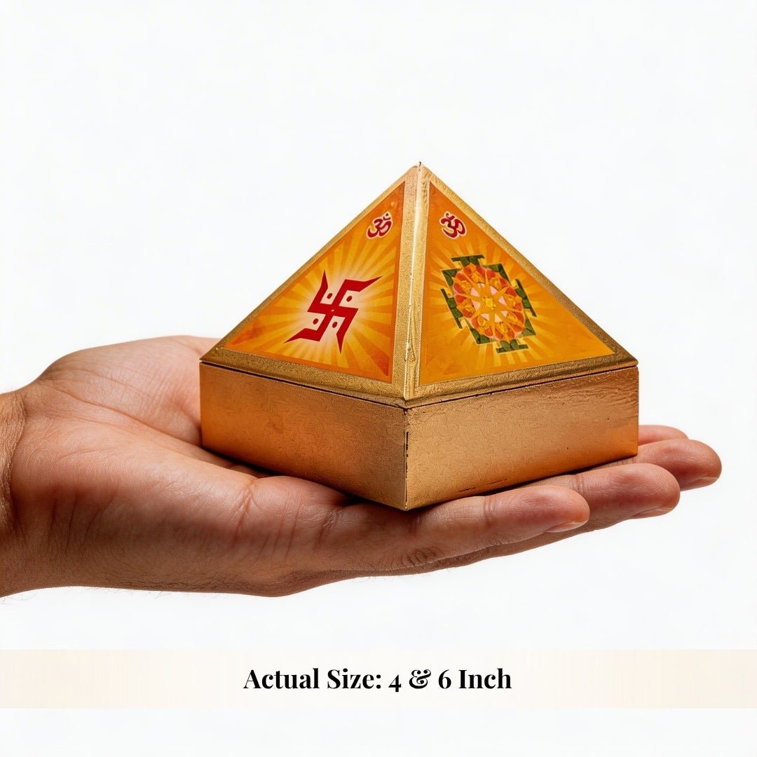 Vastu Wooden Pyramid Wish Box, Reiki Box, Cash Box with Yantra Stickers for Home & Office - plusvalueindia
