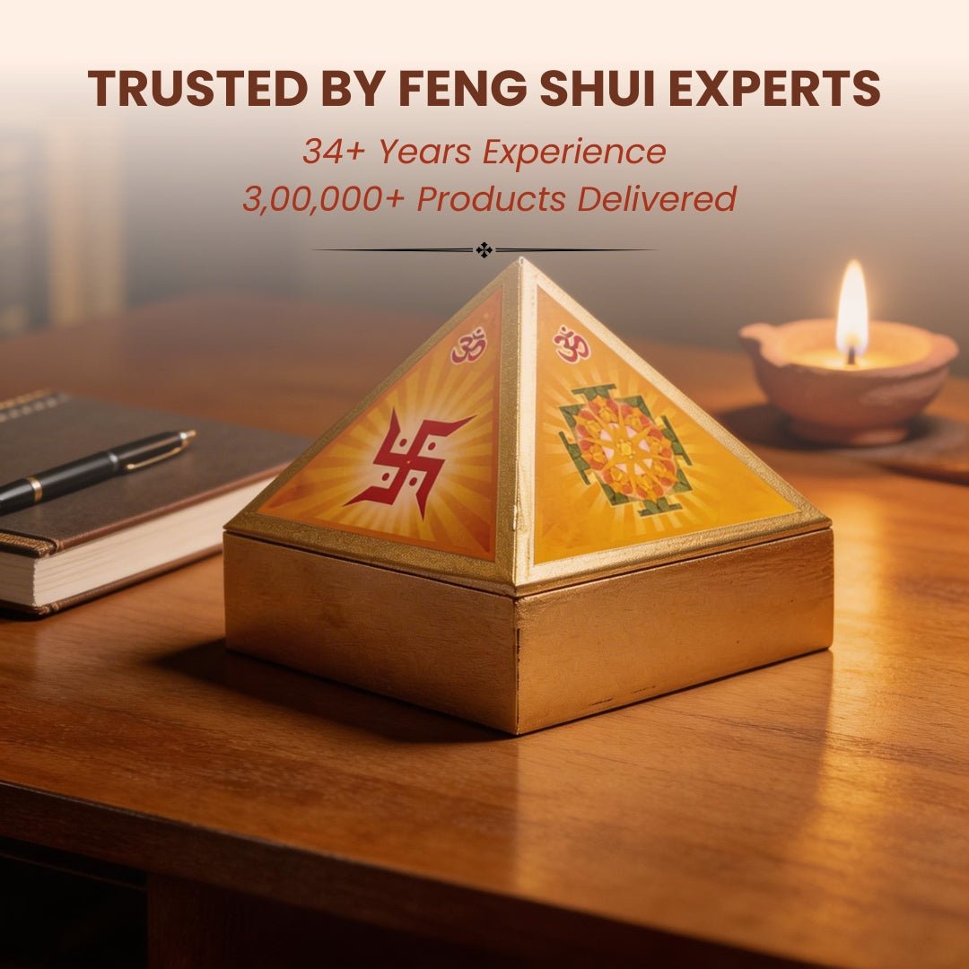 Vastu Wooden Pyramid Wish Box, Reiki Box, Cash Box with Yantra Stickers for Home & Office - plusvalueindia