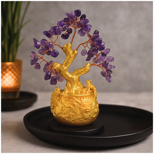 Amethyst Crystal Tree for Love, Peace & Good Sleep Handmade Feng Shui Money Tree for Positive Energy Healing Stone Showpiece for Bedroom, Study Table & Vastu Gift for Her