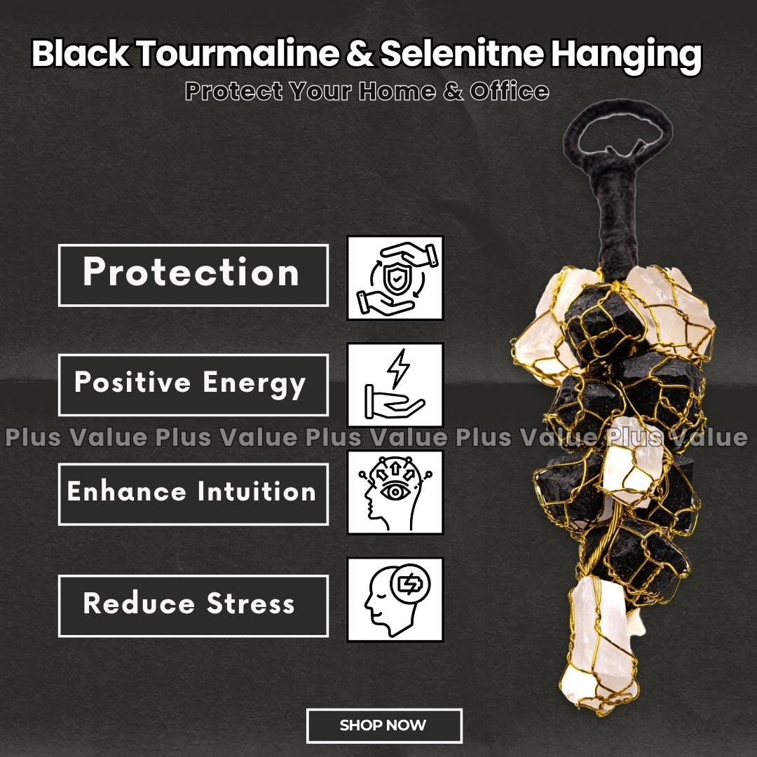 Black Tourmaline & Selenite Hanging Crystal