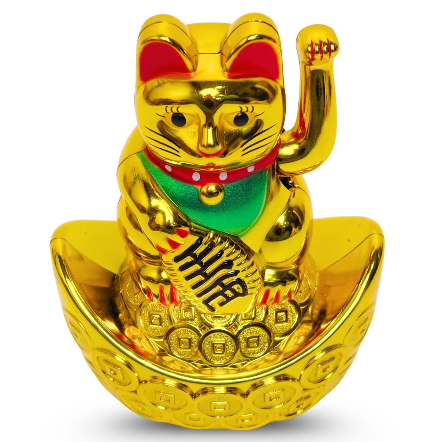 Golden Feng Shui Lucky Cat Maneki Neko Showpiece for Wealth & Good Luck Cute Vastu Waving Welcome Cat Idol for Positive Home Decor, Office Desk & Shop Cash Counter Gift - plusvalueindia