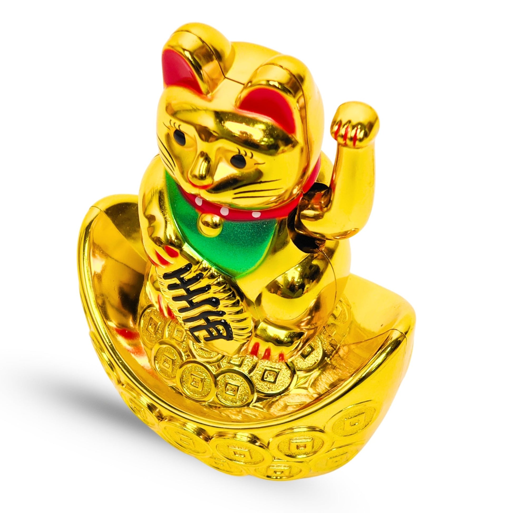 Golden Feng Shui Lucky Cat Maneki Neko Showpiece for Wealth & Good Luck Cute Vastu Waving Welcome Cat Idol for Positive Home Decor, Office Desk & Shop Cash Counter Gift - plusvalueindia