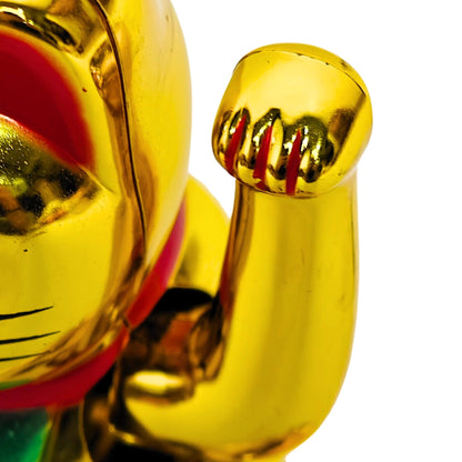 Golden Feng Shui Lucky Cat Maneki Neko Showpiece for Wealth & Good Luck Cute Vastu Waving Welcome Cat Idol for Positive Home Decor, Office Desk & Shop Cash Counter Gift - plusvalueindia