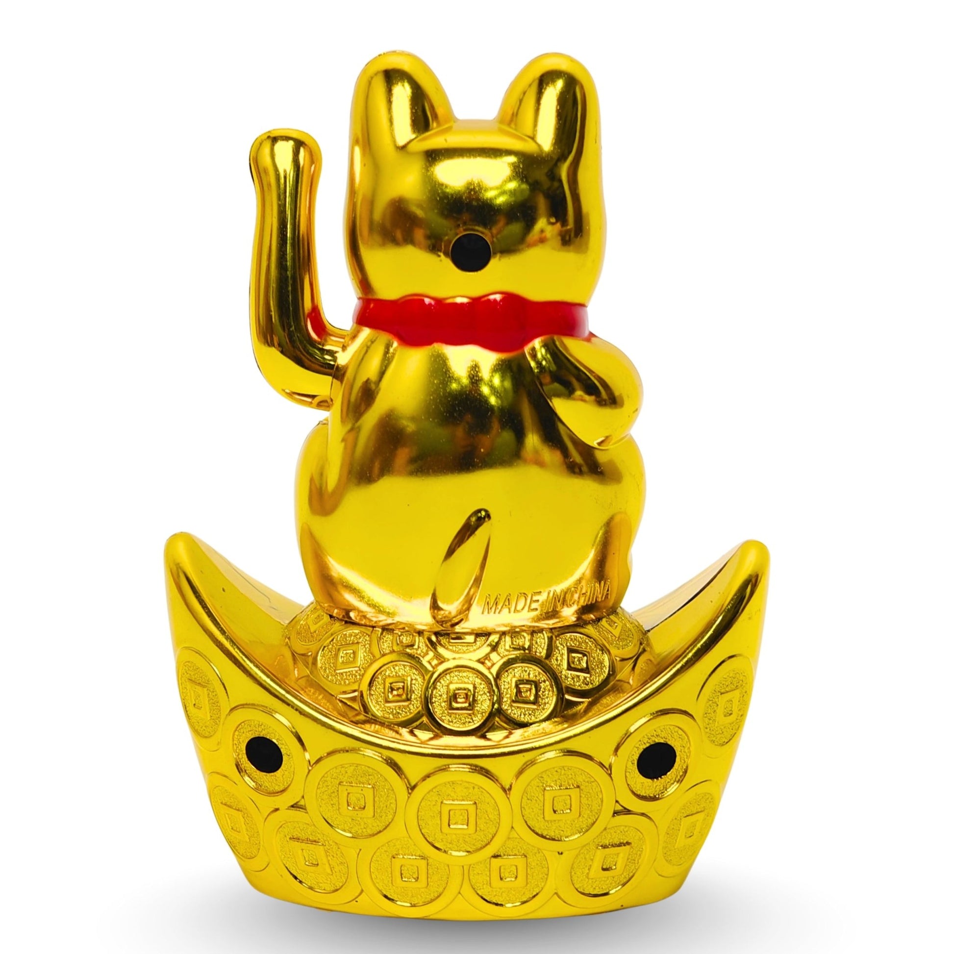 Golden Feng Shui Lucky Cat Maneki Neko Showpiece for Wealth & Good Luck Cute Vastu Waving Welcome Cat Idol for Positive Home Decor, Office Desk & Shop Cash Counter Gift - plusvalueindia