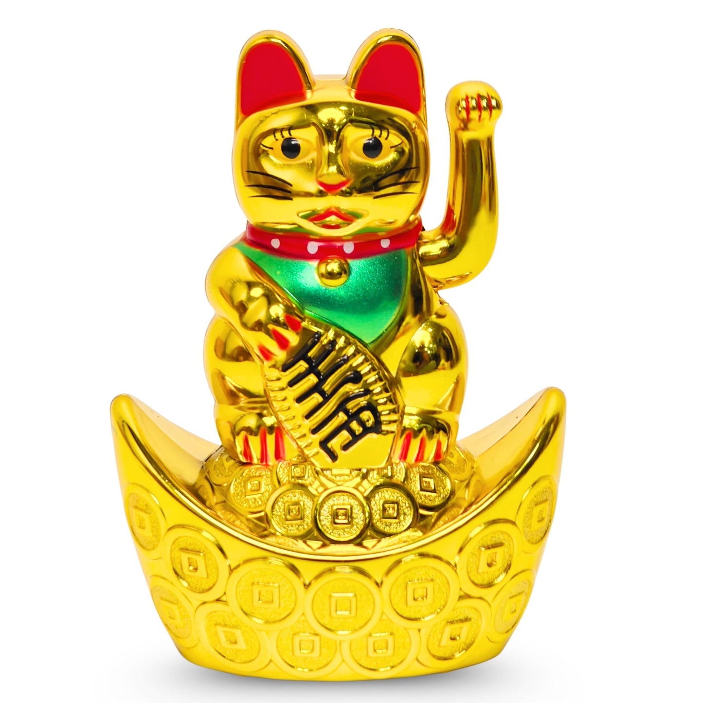 Golden Feng Shui Lucky Cat Maneki Neko Showpiece for Wealth & Good Luck Cute Vastu Waving Welcome Cat Idol for Positive Home Decor, Office Desk & Shop Cash Counter Gift - plusvalueindia