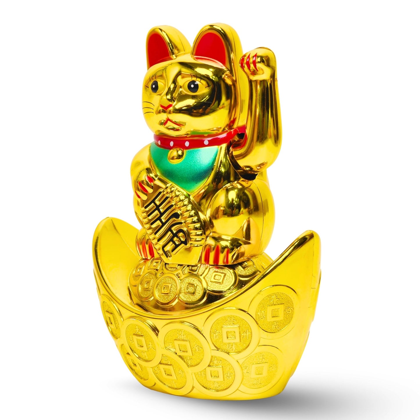 Golden Feng Shui Lucky Cat Maneki Neko Showpiece for Wealth & Good Luck Cute Vastu Waving Welcome Cat Idol for Positive Home Decor, Office Desk & Shop Cash Counter Gift - plusvalueindia