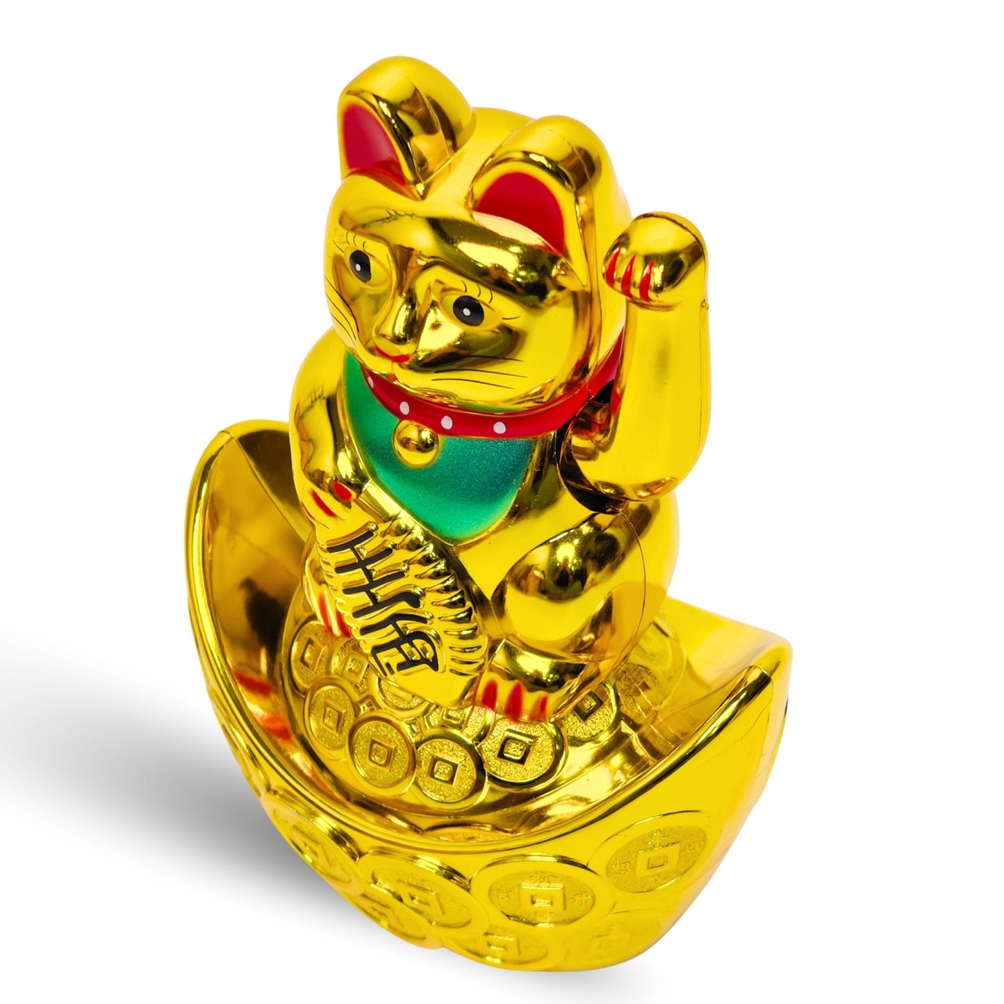 Golden Feng Shui Lucky Cat Maneki Neko Showpiece for Wealth & Good Luck Cute Vastu Waving Welcome Cat Idol for Positive Home Decor, Office Desk & Shop Cash Counter Gift - plusvalueindia