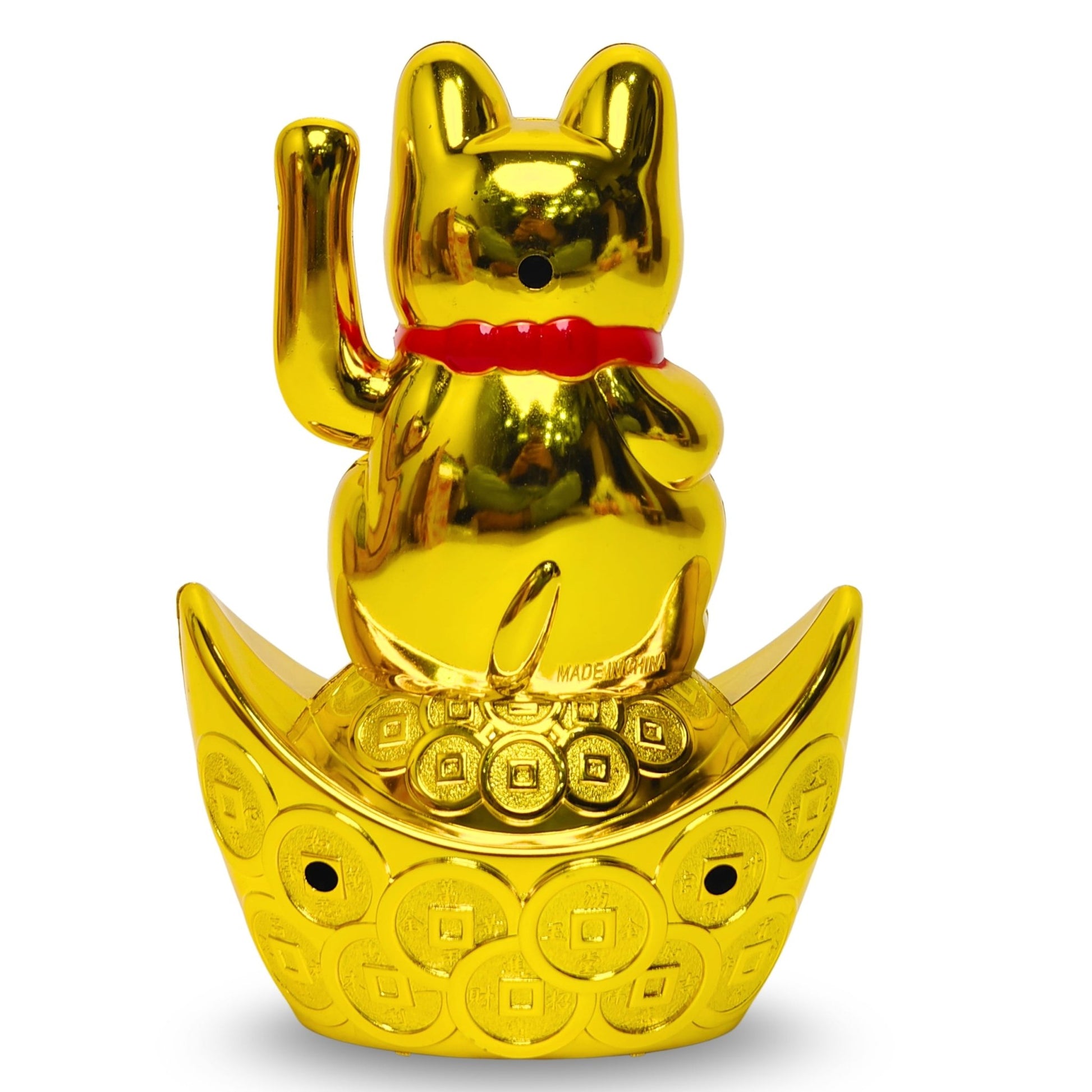 Golden Feng Shui Lucky Cat Maneki Neko Showpiece for Wealth & Good Luck Cute Vastu Waving Welcome Cat Idol for Positive Home Decor, Office Desk & Shop Cash Counter Gift - plusvalueindia
